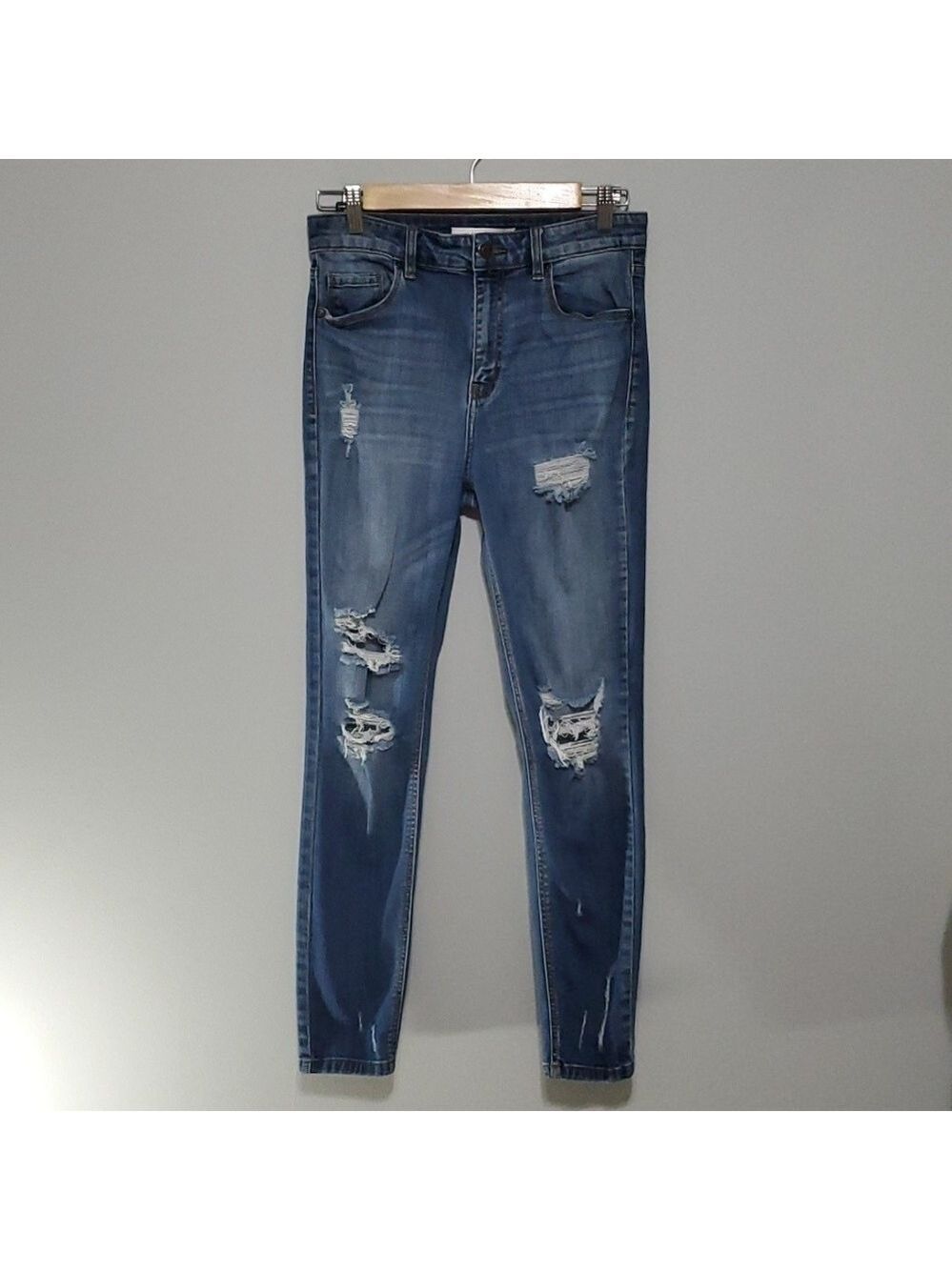 Eunina jeans women's size 7 blue ripped destroyed holes super high skinny